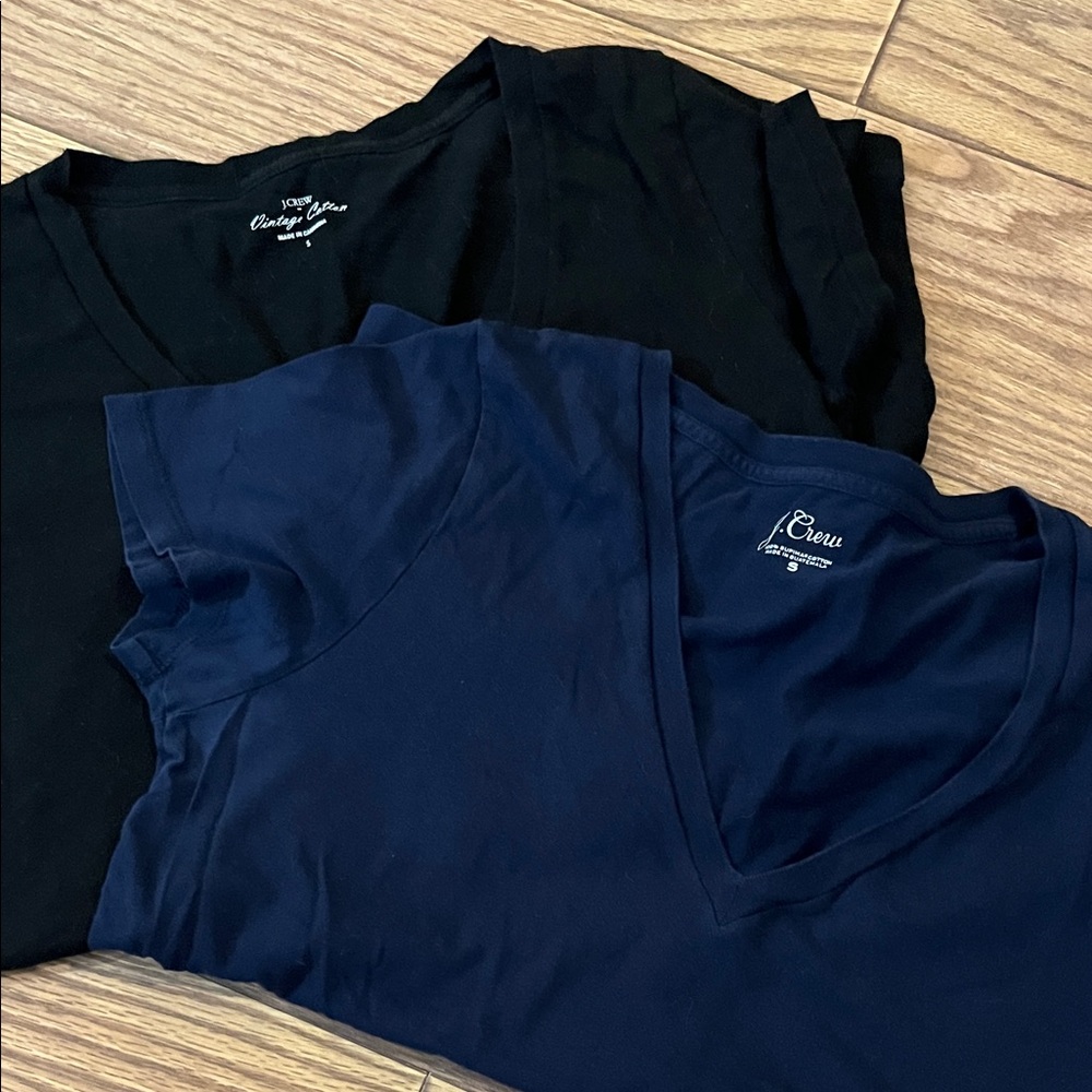 J. Crew Black and Navy V-Neck Tees